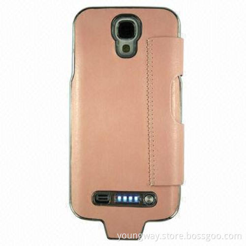 Leather case for Samsung S4 battery, window 3,000mAh